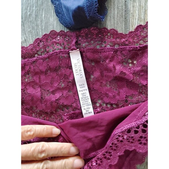Nwot Victoria's Secret Cheeky Wine Red/Navy Polyamide Blend Thong Bunble Siz XL - Picture 4 of 6